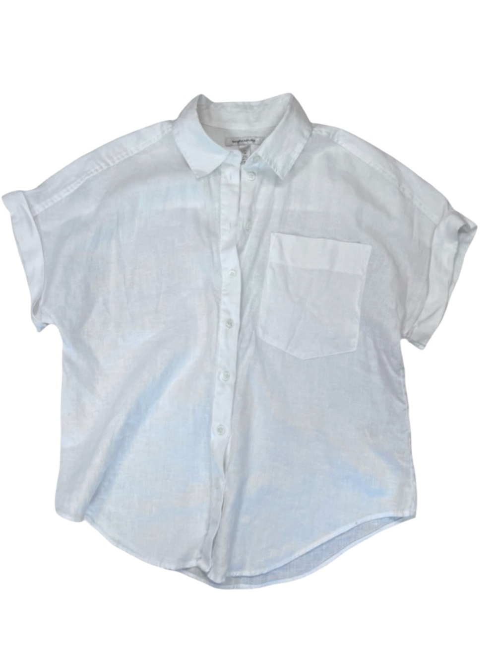 Banana Republic White Linen Blouse Womens Medium Petite Short Sleeve Boxy Spring